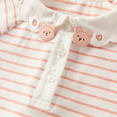 Dave&Bella Toddler Girls Autumn Sweet Pink White Striped Polo T-Shirts Tops