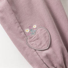 Dave&Bella Toddler Girls Autumn Grey Purple Cotton Outdoor Drawstring Pants