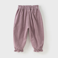 Dave&Bella Toddler Girls Autumn Grey Purple Cotton Outdoor Drawstring Pants