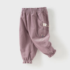 Dave&Bella Toddler Girls Autumn Grey Purple Cotton Outdoor Drawstring Pants