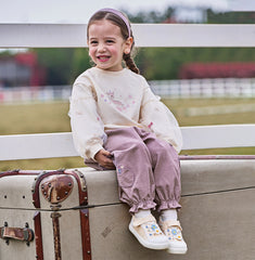 Dave&Bella Toddler Girls Autumn Grey Purple Cotton Outdoor Drawstring Pants