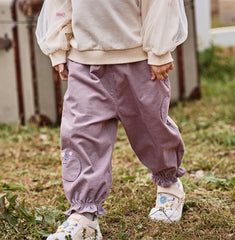 Dave&Bella Toddler Girls Autumn Grey Purple Cotton Outdoor Drawstring Pants