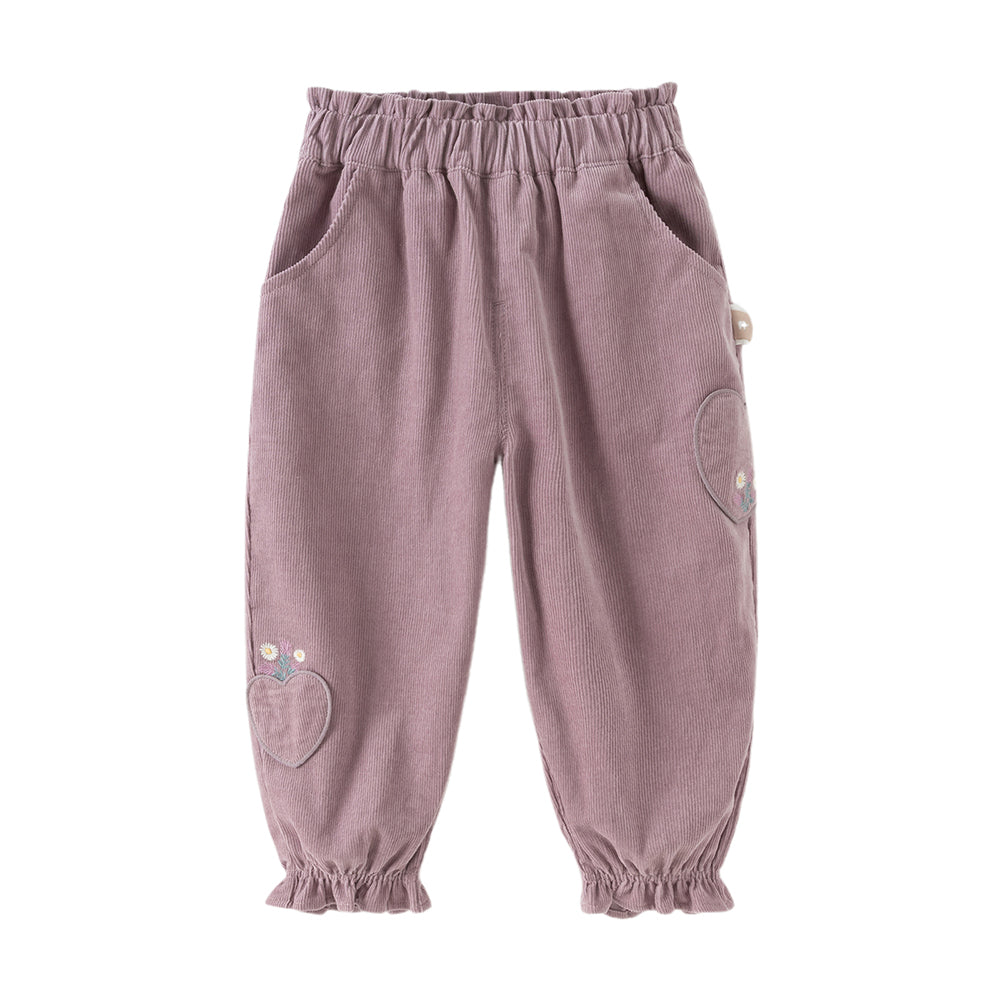 Dave&Bella Toddler Girls Autumn Grey Purple Cotton Outdoor Drawstring Pants