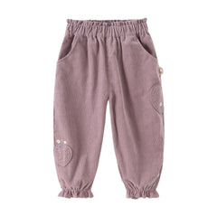 Dave&Bella Toddler Girls Autumn Grey Purple Cotton Outdoor Drawstring Pants