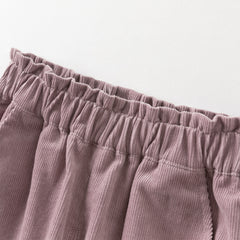 Dave&Bella Toddler Girls Autumn Grey Purple Cotton Outdoor Drawstring Pants