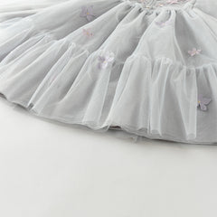 Dave&Bella Toddler Girls Blue Classic Flower Embroidery Soft Mesh Chinese-style Dress
