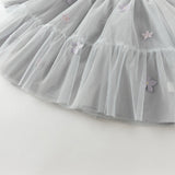 Dave&Bella Toddler Girls Blue Classic Flower Embroidery Soft Mesh Chinese-style Dress