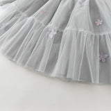 Dave&Bella Toddler Girls Blue Classic Flower Embroidery Soft Mesh Chinese-style Dress