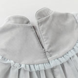 Dave&Bella Toddler Girls Blue Classic Flower Embroidery Soft Mesh Chinese-style Dress