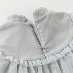 Dave&Bella Toddler Girls Blue Classic Flower Embroidery Soft Mesh Chinese-style Dress