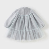 Dave&Bella Toddler Girls Blue Classic Flower Embroidery Soft Mesh Chinese-style Dress