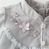 Dave&Bella Toddler Girls Blue Classic Flower Embroidery Soft Mesh Chinese-style Dress