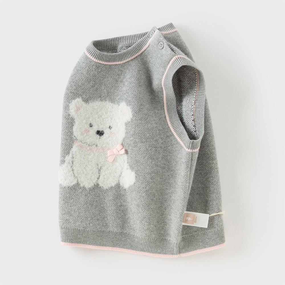 Dave&Bella Kids Girls Cute Grey Sleeveless Bear Print Vest Tank Tops