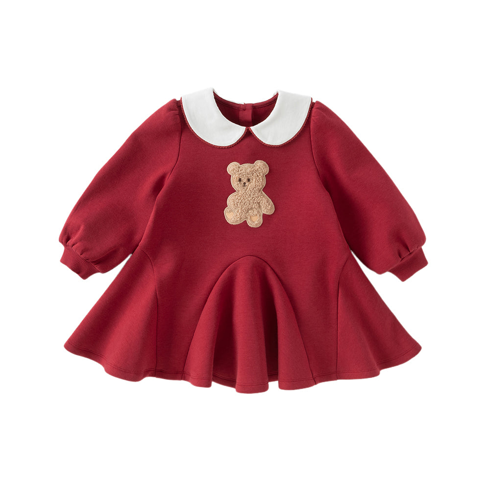 Dave&Bella Toddler Girls Autumn Red Cute Bear A-line Dress