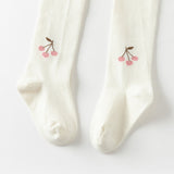 Dave&Bella Kids Girls Beige/Grey Cherry Print Footed Tights Leggings