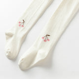 Dave&Bella Kids Girls Beige/Grey Cherry Print Footed Tights Leggings