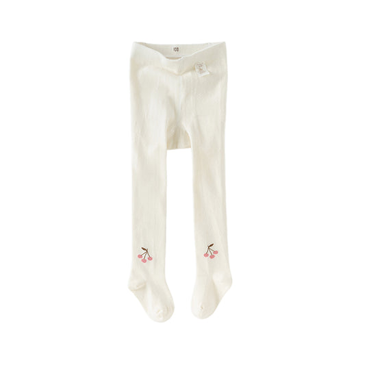 Dave&Bella Girls Autumn Beige/Grey Cherry Print Footed Tights Leggings