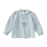 Dave&Bella Toddler Girls Sweet Cotton Light Blue/White Lace Collar T-shirt Tops