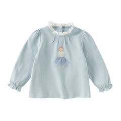 Dave&Bella Girls Autumn Sweet Cotton Light Blue/White Lace Collar T-shirt Tops