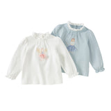Dave&Bella Toddler Girls Sweet Cotton Light Blue/White Lace Collar T-shirt Tops