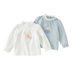 Dave&Bella Girls Autumn Sweet Cotton Light Blue/White Lace Collar T-shirt Tops