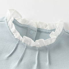 Dave&Bella Girls Autumn Sweet Cotton Light Blue/White Lace Collar T-shirt Tops