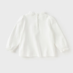 Dave&Bella Girls Autumn Sweet Cotton Light Blue/White Lace Collar T-shirt Tops