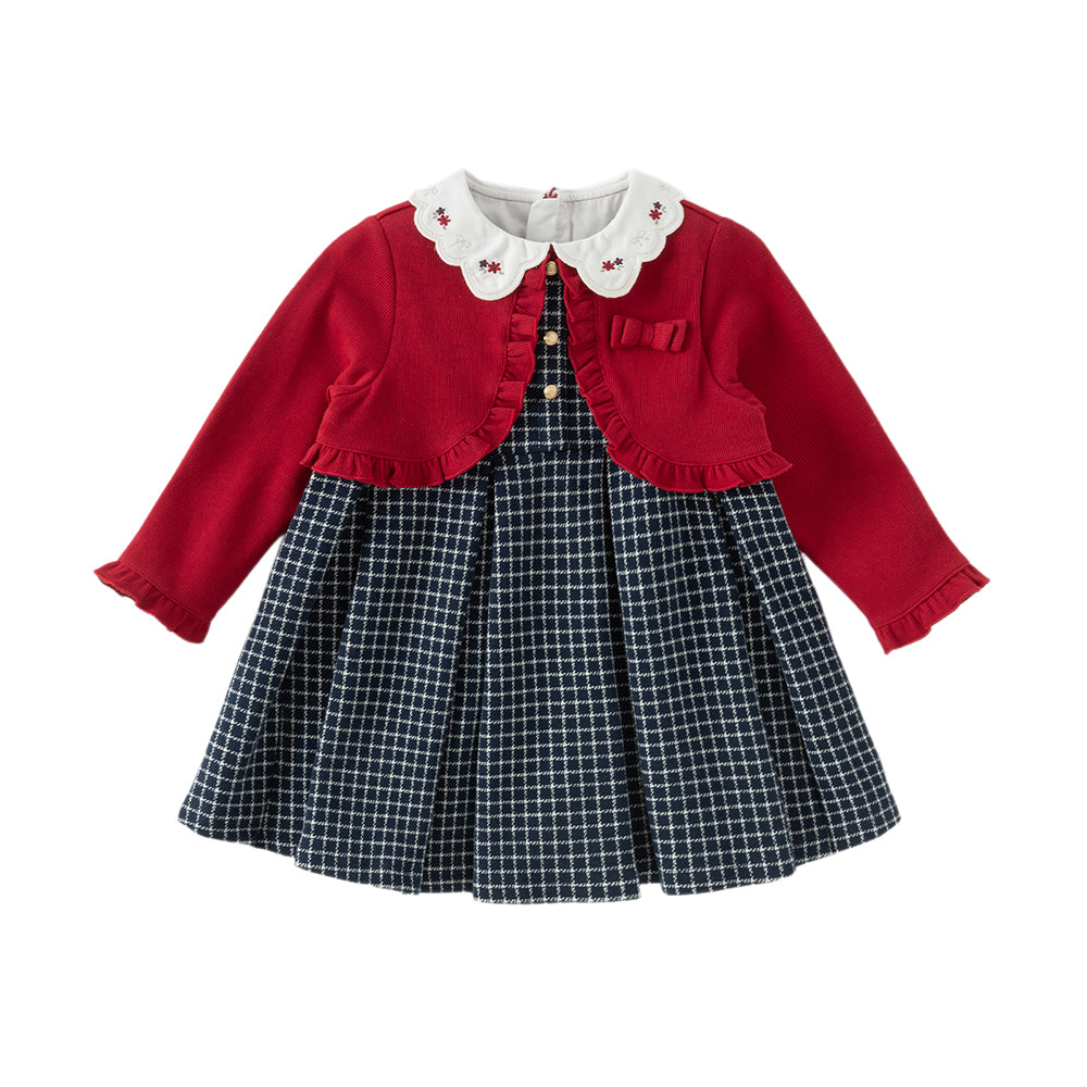 Dave&Bella Toddler Girls Autumn Red Versatile  A-line Princess Dress