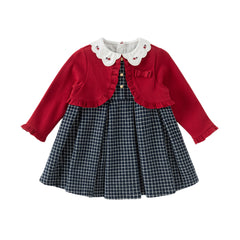 Dave&Bella Toddler Girls Autumn Red Versatile  A-line Princess Dress
