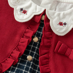 Dave&Bella Toddler Girls Autumn Red Versatile  A-line Princess Dress