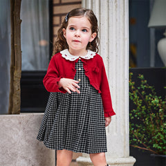 Dave&Bella Toddler Girls Autumn Red Versatile  A-line Princess Dress