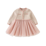 Dave&Bella Toddler Girls Sweet Pink Classic Plaid Mesh Princess Dress