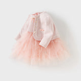 Dave&Bella Kids Girls Elegant Pink Cardigan Pinafore Mesh Dress Two Pieces Set