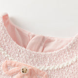 Dave&Bella Kids Girls Elegant Pink Cardigan Pinafore Mesh Dress Two Pieces Set
