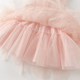 Dave&Bella Kids Girls Elegant Pink Cardigan Pinafore Mesh Dress Two Pieces Set