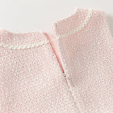 Dave&Bella Kids Girls Elegant Pink Cardigan Pinafore Mesh Dress Two Pieces Set