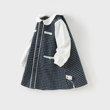 Dave&Bella Toddler Girls Navy Blue Plaid Sweet Fake Two-Piece Dress