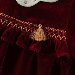 Dave&Bella Toddler Girls Winter Noble Wine Red Luxury Velveteen Holiday Princess Dress