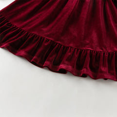 Dave&Bella Toddler Girls Winter Noble Wine Red Luxury Velveteen Holiday Princess Dress