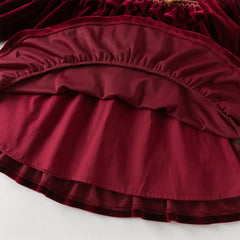 Dave&Bella Toddler Girls Winter Noble Wine Red Luxury Velveteen Holiday Princess Dress