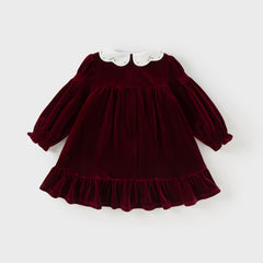 Dave&Bella Toddler Girls Winter Noble Wine Red Luxury Velveteen Holiday Princess Dress