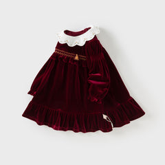 Dave&Bella Toddler Girls Winter Noble Wine Red Luxury Velveteen Holiday Princess Dress