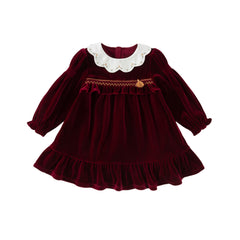 Dave&Bella Toddler Girls Winter Noble Wine Red Luxury Velveteen Holiday Princess Dress