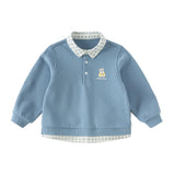 Dave&Bella Toddler Boys Cool Blue Polo Collar Casual Sweatshirts