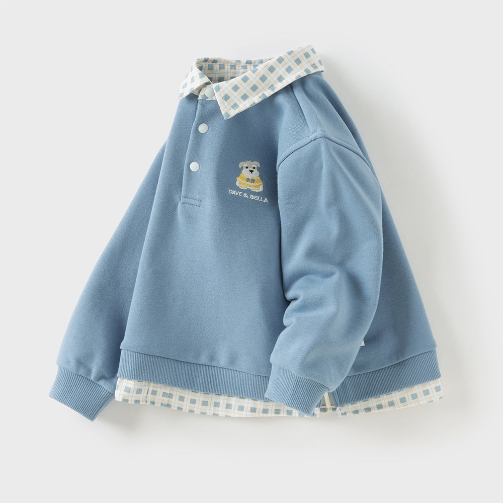 Dave&Bella Toddler Boys Cool Blue Polo Collar Casual Sweatshirts