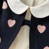 Dave&Bella Toddler Girls Navy Blue Delicate Fake Two Piece Sweater Mesh Dress