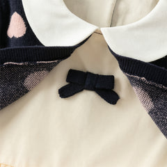 Dave&Bella Toddler Girls Autumn Navy Blue Delicate Fake Two Piece Sweater Mesh Dress