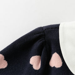 Dave&Bella Toddler Girls Autumn Navy Blue Delicate Fake Two Piece Sweater Mesh Dress