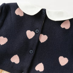 Dave&Bella Toddler Girls Autumn Navy Blue Delicate Fake Two Piece Sweater Mesh Dress