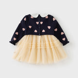 Dave&Bella Toddler Girls Navy Blue Delicate Fake Two Piece Sweater Mesh Dress